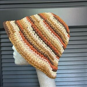 L*Space 70s Striped Crochet Bucket Hat, Made of 100% Paper, O/S